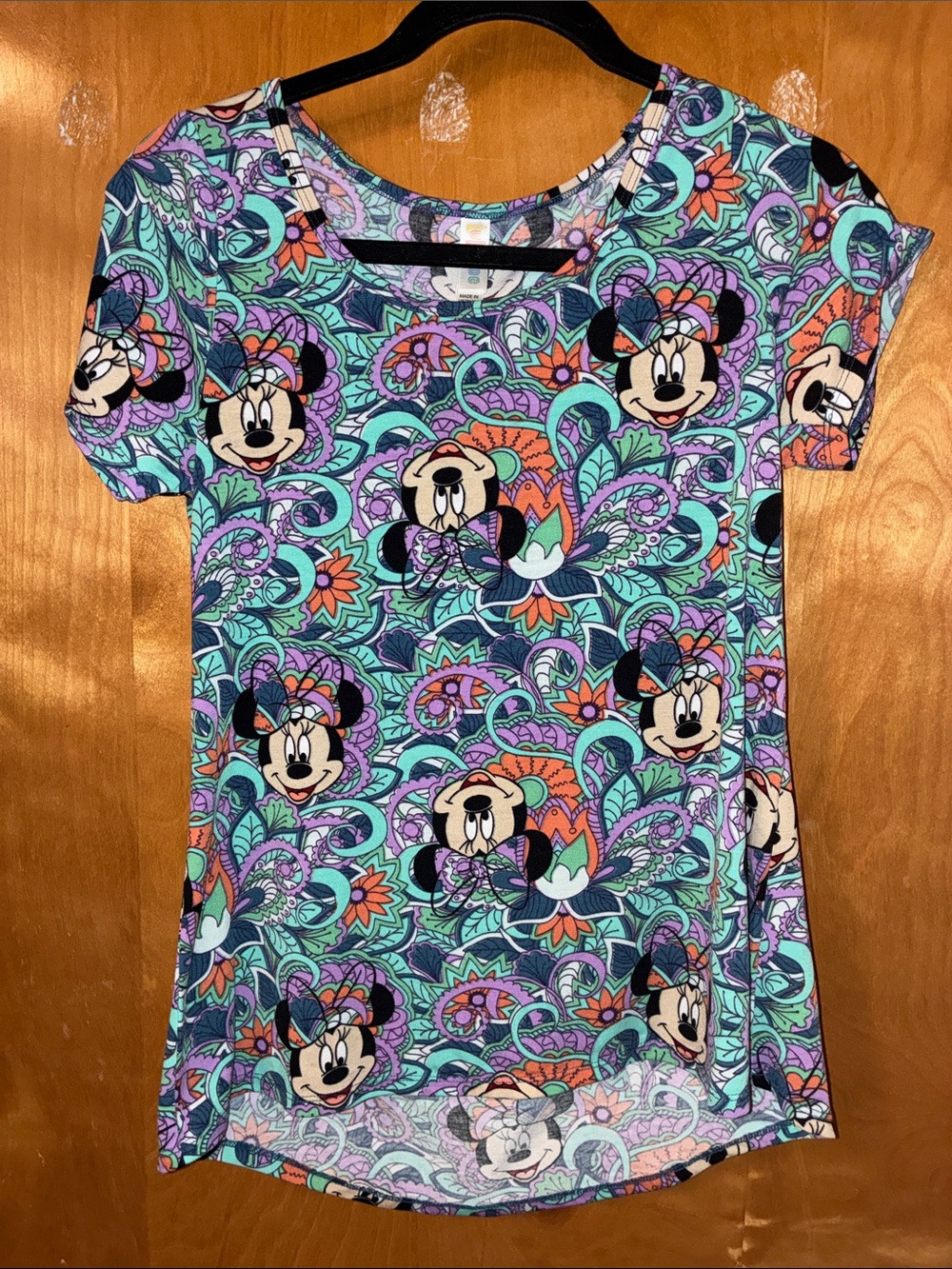 LuLaRoe Minnie Mouse Floral Paisley Short Sleeve Tee - Turquoise, xs